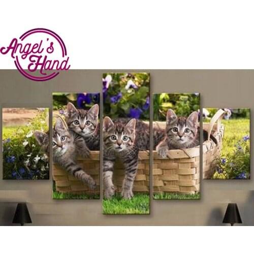 Needlework Diy Diamond Painting Cross Stitch four cats full Square drill Rhinestone Diamond Embroidery Patchwork Mosaic Kit 5pcs