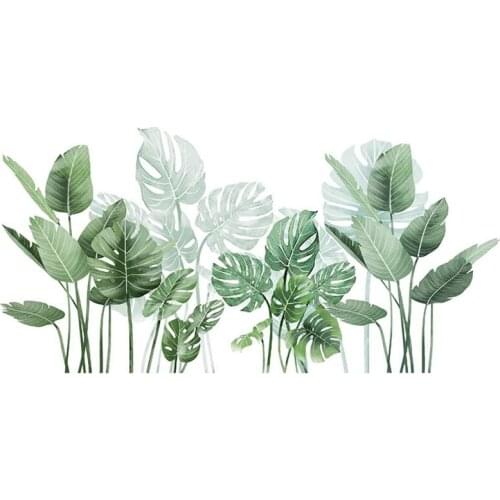 Green Plants Leaf Wall Stickers Tropical Plants Removable Wall Decals for Family Living Room Background Wall Decoration