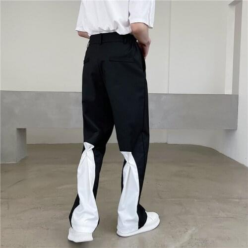 2021 New Men Pants Contrasting Color Black And White Stitching Design Sense Straight Trendy Brand High-end Wide-leg Trousers