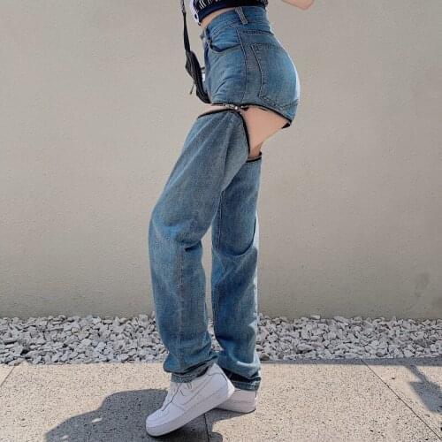 2021 New Sexy Loose jeans Detachable Zipper Pants Removable Denim Pants Spring Summer Sexy Hot Girl Clothing Y2K