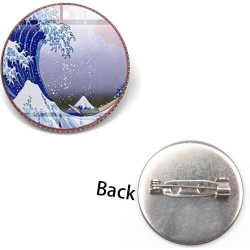 New Retro Blue Sea Wave Brooch Marine Jewelry Bronze Big Wave Lapel Pin Shirt Backpack Badge Accessorie Party Gift Logo Metal