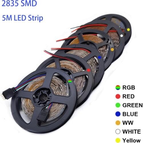 New SMD 2835 DC12V RGB LED Strip Light 5M 60leds/M NO Waterproof LED Light RGB Leds tape Flexible diode ribbon Warm White/RGB
