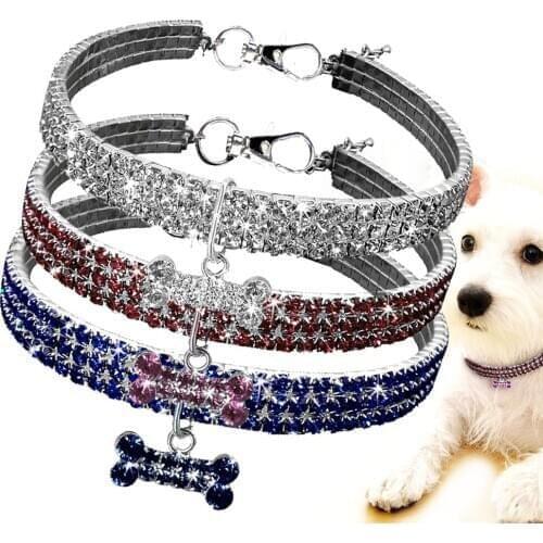 Pet Dog Cat Rhinestone Necklace Collar Embeded Diamond Beads Puppy Girlfriend Neck Band Choker Metal Collar Chain Pup Neckband