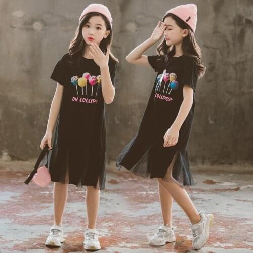 Summer Baby Girl Korean New Fashion Black Print Casual Princess Dress Childrens Clothing Trend Kids Dresses
