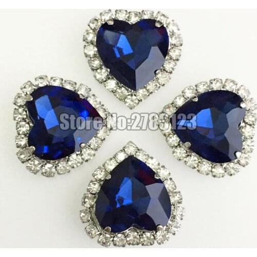 12mm 10pcs/20pcs Blue ink heart shape sliver bottom Crystal buckle, high quality flatback Glass sew on rhinestones diy SKHY23