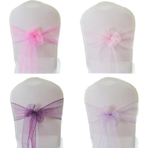Crystal Organza chair stretch bands Knot for Wedding Decoration Chair Sashes Bow Party Banquet Hotel Party Chairs Band Decor