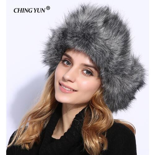 CHING YUN 2019 New Winter Women Hat Fur Bomber Hats For Print Flowers Imitation fox fur Thick cotton cap Warm fashion plush hat