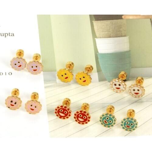 Stainless Steel Lovely Asymmetric Bee Sun Flower Oil Earrings for Women Girl Korean Style Earrings For Girl Gifts