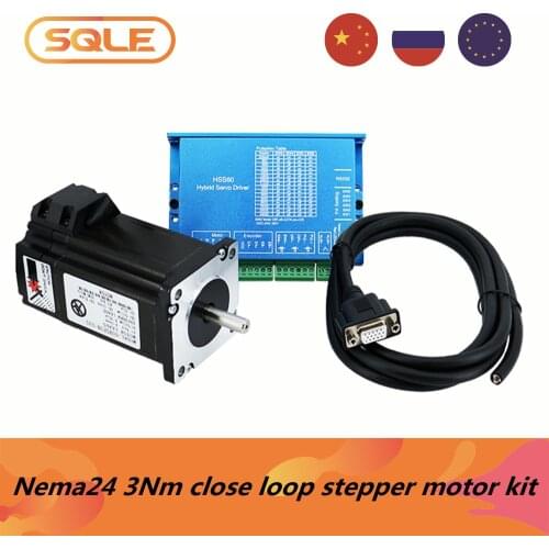EU warehouse Nema24 60HSE3N close loop stepper motor kit：1 pcs 3Nm engine + 1 pcs HSS60 servo driver + 2 meters encoder cable