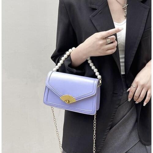 Crossbody Bag Women Shoulder Bag Female Designer Handbag Beaded Backpack Women Bag Chain Fashion 2021 New PU Leather Solid Color