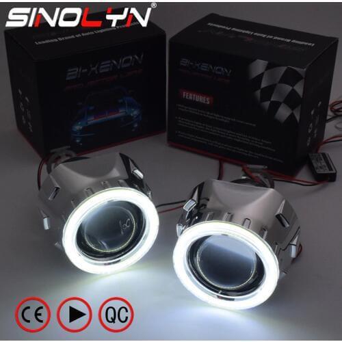 Sinolyn LED Angel Devil Eyes Headlight Lenses HID Projector Bi-xenon Lens 2.5 For H4 H7 Car Lights Accessories Tuning Style DIY