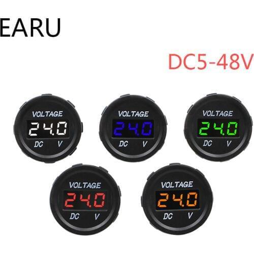 DC5V-48V Digital Voltmeter Round Waterproof Boat Car Styling Motorcycle LED Panel Volt Voltage Meter Tester Monitor Display