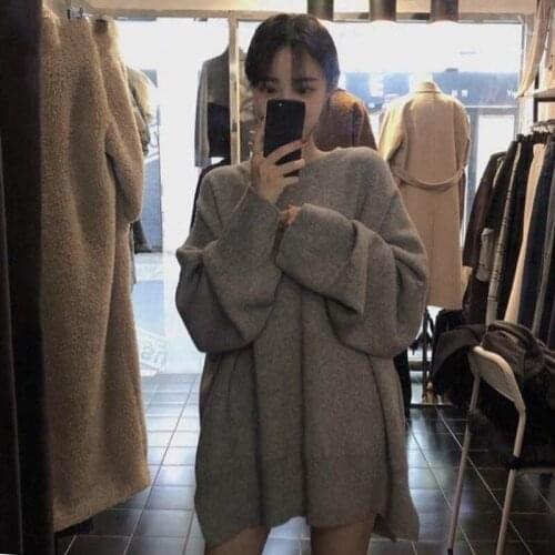 GOOHOJIO 2020 New Loose Oversized Pullover Sweater Women Autumn Winter V-neck Sweaters Women Solid Color Ladies Thicken Sweater