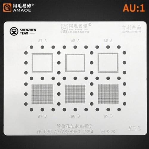 AMAOE Stencil AU:1 AU1 For iPhone A7 A8 A9 CPU RAM Upper Lower BGA Reballing Stencil Tin Planting Net Welding Template
