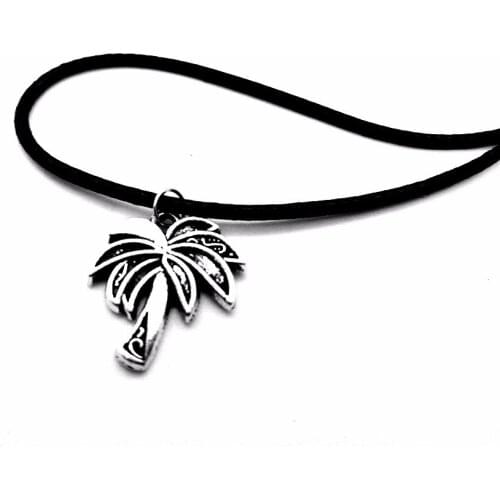 Tropical Coconut Tree Necklace Pendant Palm Tree Leaf Leather Rope Necklaces Tattoo Choker Island Life Christmas Gifts