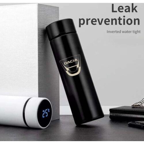 500ml Smart Thermos Bottle In Car For Dacia Duster Logan 2 3 With Logo Temperature Display Portable Stainless Steel Thermo Mug