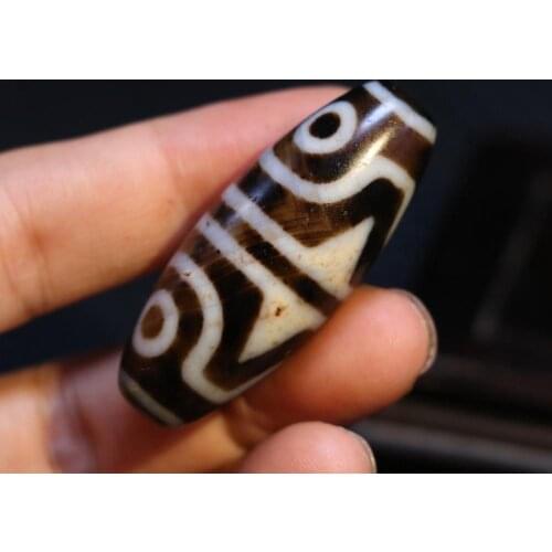 Magic Power Tibetan old Agate 4 Eye Tiger Tooth Big Drum dZi Bead Amulet Pendant Talisman Timestown UPD22A
