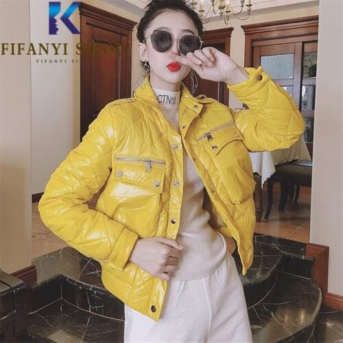 2021 Winter Jacket Women Short Parkas Single Breasted Pocket Zipper Fashion Down Jackets Female High Quality Loose Cotton Coat
