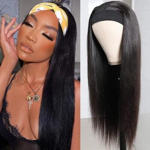 Womens Headband Wig Human Hair Straight Wig Glueless Brazilian Wigs For Black Women Remy Full Machine Made Headband Wigs
