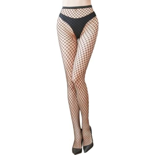 Women High Waist Sexy Hollow Out Fishnet Pantyhose Temptation Open Crotch Lingerie Tights See-Through Black Stockings