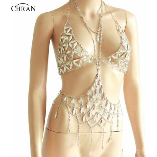 Chran Sequin Bra Skirts Body Chain Showgirl Dance Dress Sexy Carnival Rave Music Festival Beach Jewelry