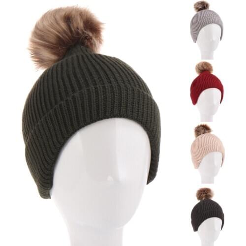 Winter Hats Children Cute Solid Color Thick Warm Knitted Beanie Hat Pompom Skull Cap High quality Skullies Beanies 5 Colors
