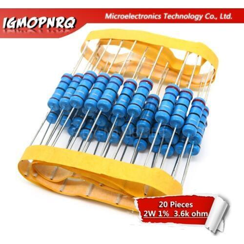 20pcs 2W Metal film resistor resistance 1% 2W-3.6K 3.6Kohm