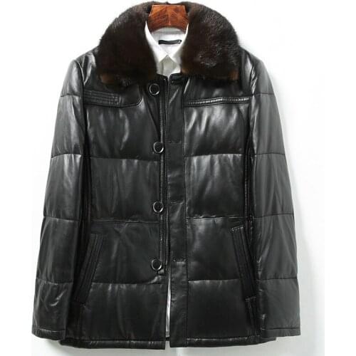2020 New Genuine Leather Down Jacket Men Winter Sheepskin Coat Real Mink Fur Collar Warm Puffer Leather Jackets 6022 KJ2185