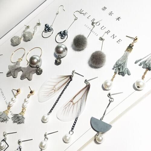 2020 New Design Grey Color Temperament Earrings for Women Pearl Resin Arcylic Flower Butterfly Drop Earrings Statement Jewelry