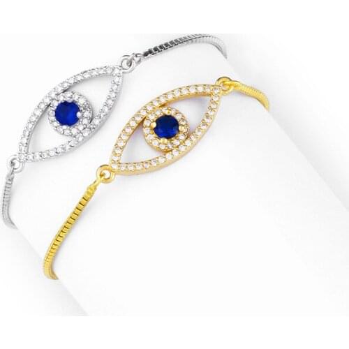 2021 Fashion Cute Jewelry Evil Blue Eyes Protection White Cubic CZ Crystal Adjustable Bracelet For Women Girl Statement Gift