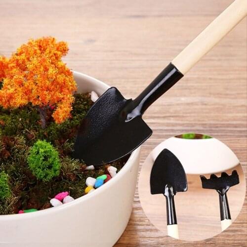 3pcs/Set Mini Gardening Tools Wood Handle + Iron head Potted Plants Shovel Rake Spade for Flowers Potted Plant Garden Supplies