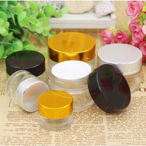 300pcs/lot 5G Empty Clear Glass Jar With Gold/Silver/Black lid. 5ml Clear Glass Cosmetic Container lin3392