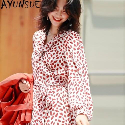 AYUNSUE Spring Summer Woman Dress 2021 Korean Floral Beach Dresses for Women Elegant Midi Dress Long Sleeve Vestido De Mulher