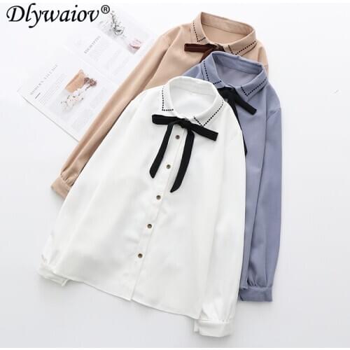 Retro Blouse Korea style Tops 2021 Spring Women Loose Buttons Blouse Female Clothes Long Sleeve student ShirtsNew Chemise femme