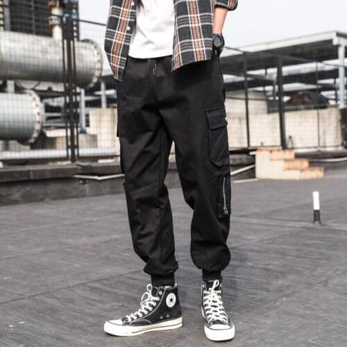 Nice Pop Men Hip Hop Harem Pants Casual Zippers Ankle-Length Muti Pockets Mens Cargo Pants Pockets Streetwear Joggers Pants