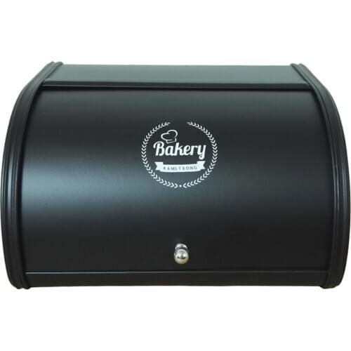 Black Metal Bread Box Bread Bin Container Roll Top for Bakery Restaurant