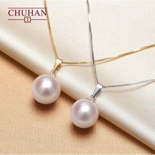 CHUHAN Jewelry 18K Gold Japanese Akoya Seawater Pearl Pendant Strong gloss and flawless Natural Round Pearl Fine jewelry Gift