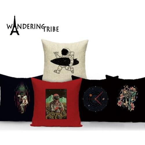 Cartoon Spacecraft Cushion Cover Astronaut Rocket Decorative Pillows Case for Home Chair Space Pillow Cover Cushions Almofadas