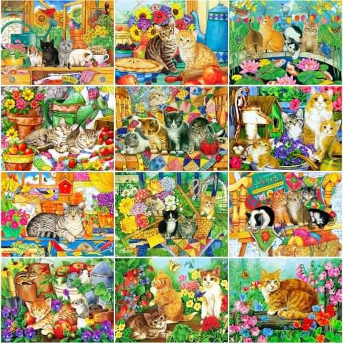 EverShine Diamond Embroidery Animal Cross Stitch Diamond Painting Cat Full Drill Square Mosaic Cartoon Rhinestones Handicraft