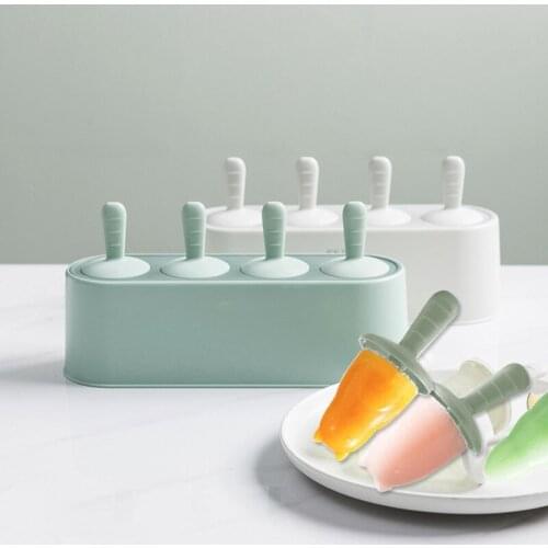 Home Ice Cream Mold Silicone Palette With Popsicle Sticks DIY Tool 4-hole Big Ice Mold Baby Children Dessert Ice Cube Mould