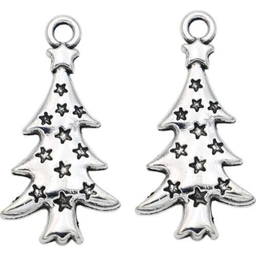 Antique Silver Plated Christmas Tree Charms Pendants for Jewelry Making Jewelry Findings DIY Handmade 27x14mm