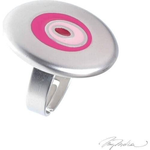 Ring Rhodium and Enamel Oval Design Fuchsia