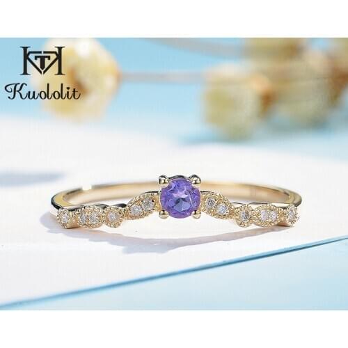 Kuololit Luxury 585 10K 14K Solid yellow Gold Ring for Women Natural amethyst Moissanite Ring for Vintage Engagement Bridal New