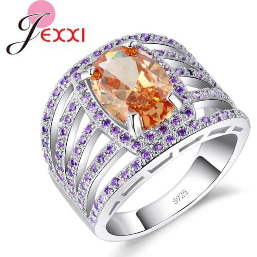 Fashion 5 Row Wide Loop Rectangle Ring for Women Colorful Jewelry Luxury Gift for Wedding&Bridal 925 Real Silver Anel