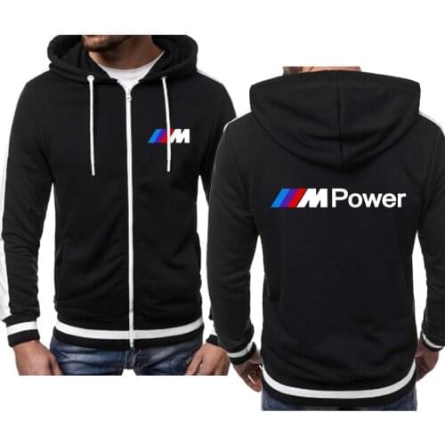 Spring Autumn BMW M sports car logo print New cotton Mens Hooded Jacket Harajuku Stripe color matching style Mens jackets