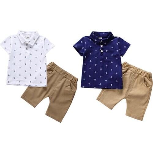 Baby Boy Summer Clothing Sets Printed Short Sleeve Tops T-Shirts + Solid Shorts 6M-5T Kids Children Fashion Casual Outfits