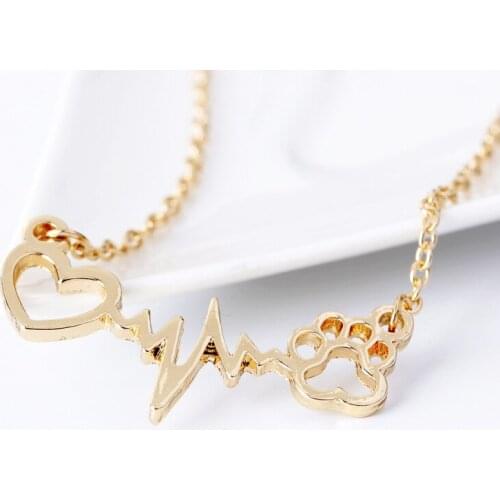 Love Heart Bear Paw Pet Dog Paw Footprint ECG Heartbeat Pendant Necklace Love Woman Mother Girl Gift Wedding blessing Jewelry