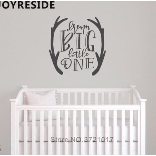 Dream Big Little One Wall Decals Antler Art Animal Wall Sticker Kids Bedroom Home Decor Vinyl Wall Decal Children Decor GiftM153