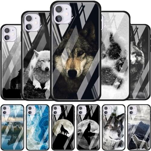 Fashion Black Wolf for Apple iPhone 12 Pro Max Mini 11 Pro XS Max X XR 6S 6 7 8 Plus Luxury Tempered Glass Phone Case