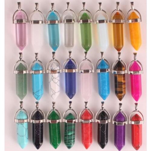 Wholesale 24pcs/lot High Quality Assorted Natural Stone Mixed Pillar Charms Chakra Pendulum & Necklaces For Making Free Shipping
